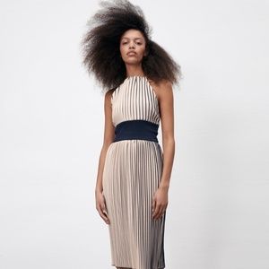 Zara Striped Pleated Halter Dress